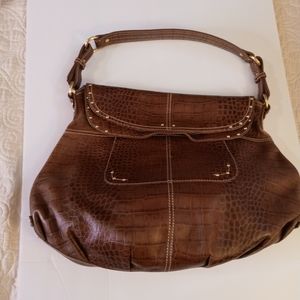 Maxx New York - Brown Croc Embossed Leather Shoulder/Hobo/Tote